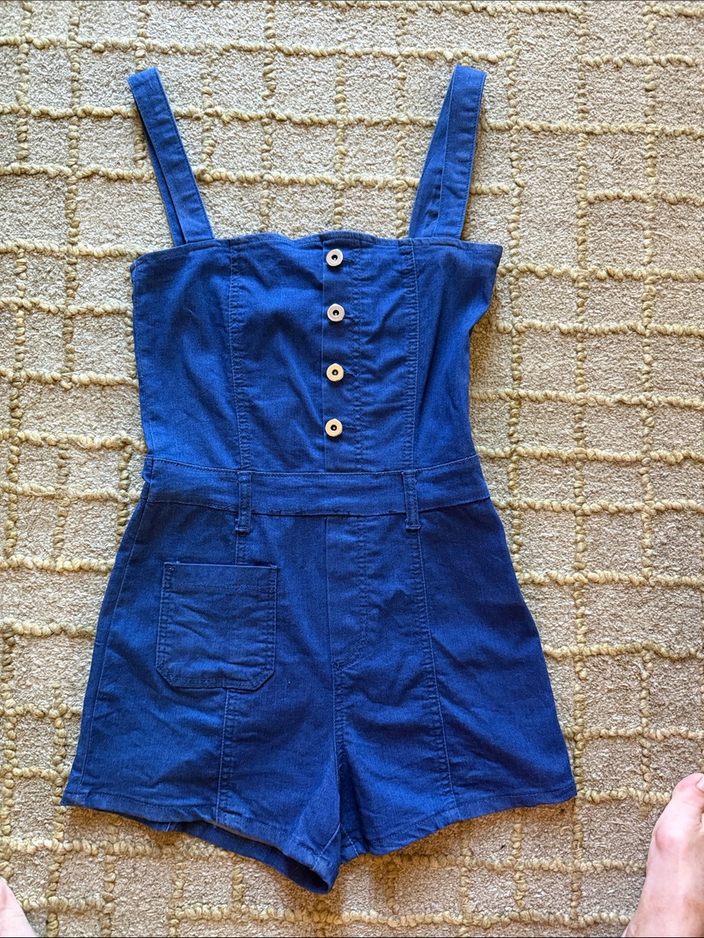 Tiger Mist Blue Button-Front Denim Romper size S